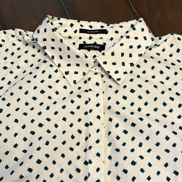 Lands End Button Up Tunic Blouse.  26W. Dark green brushstroke pattern. - Picture 5 of 9